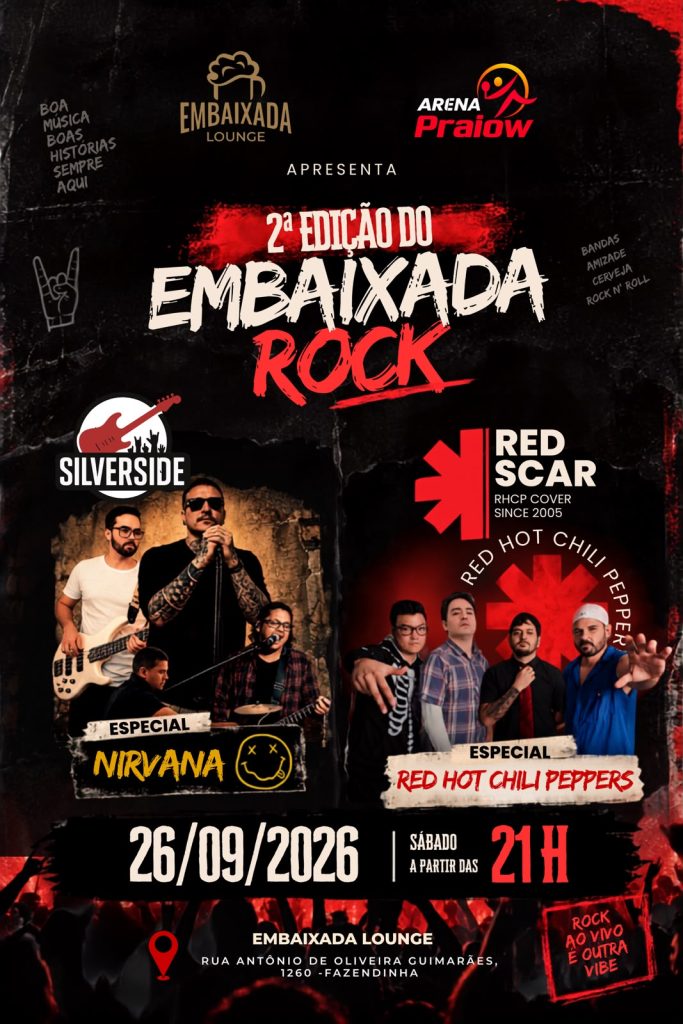 Embaixada Rock anuncia segunda edição com tributos a Nirvana, Red Hot Chili Peppers e clássicos do grunge